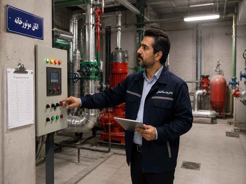 مدیر ساختمان در دیدن موتورخانه و هزینه شارژ ساختمان و تعمیرات